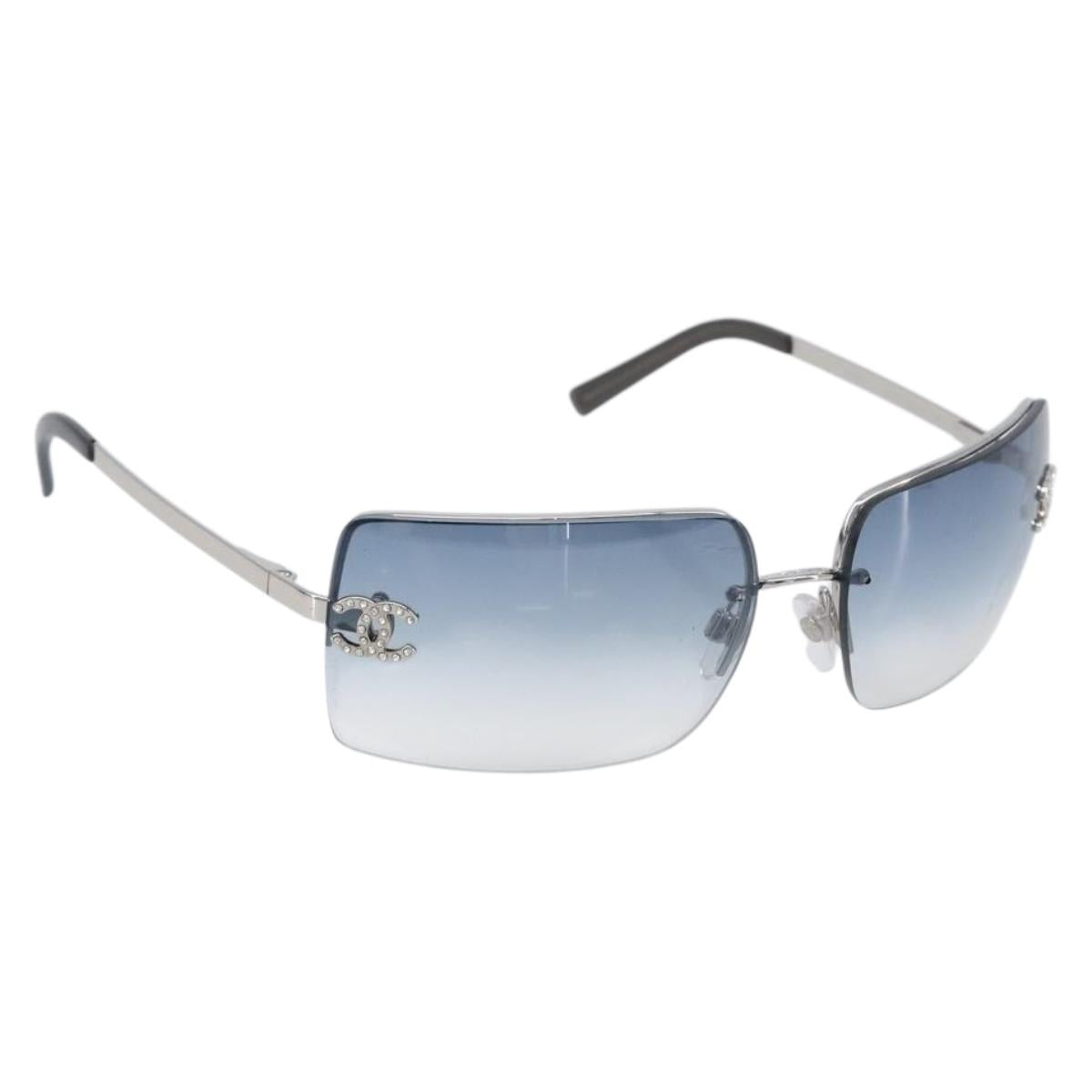 CHANEL COCO Mark Sunglasses Metal Silver CC Auth 206011M