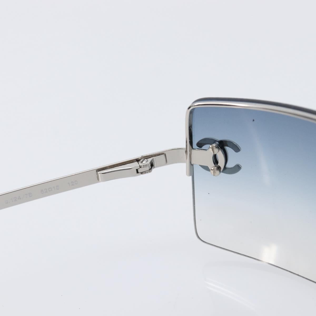 CHANEL COCO Mark Sunglasses Metal Silver CC Auth 206011M