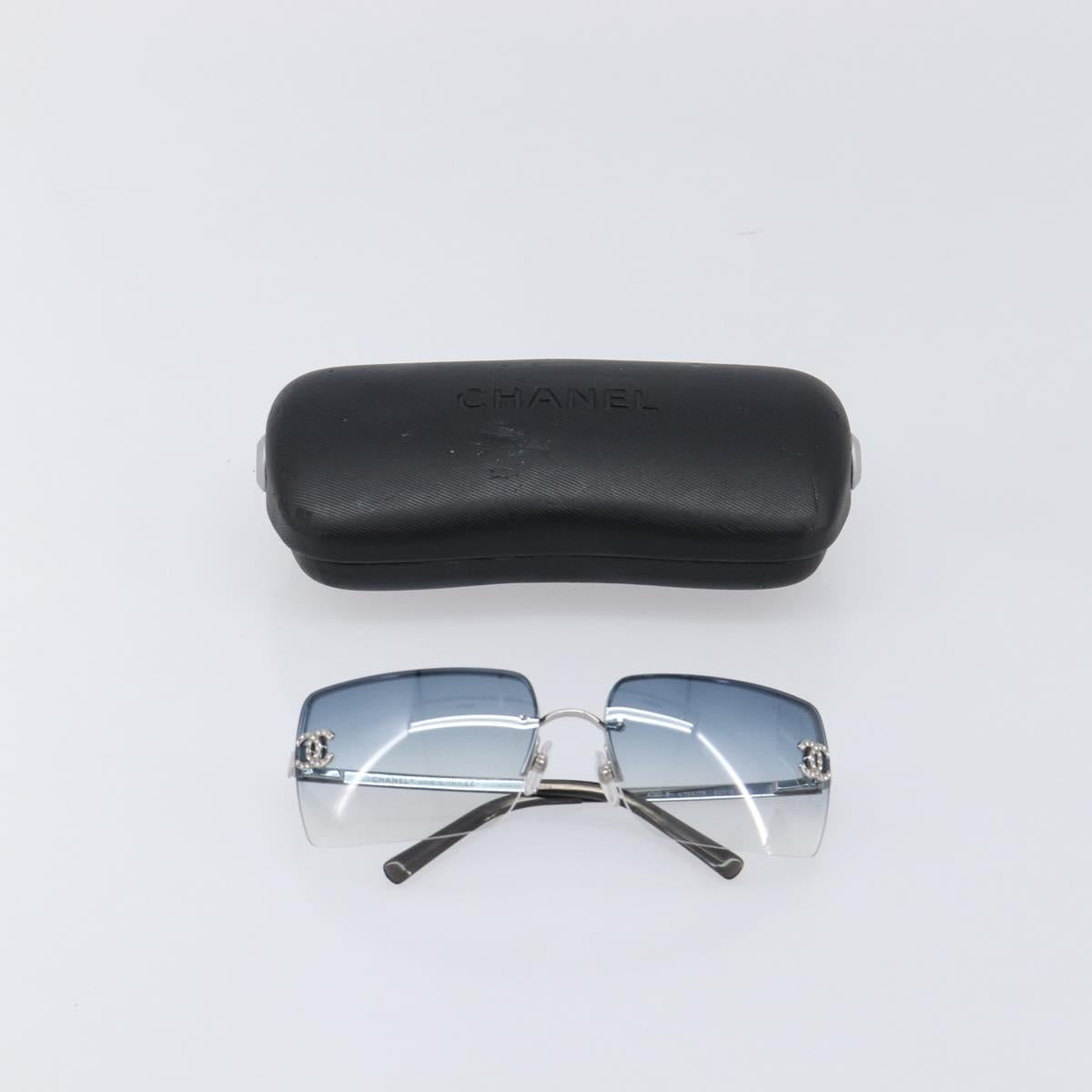 CHANEL COCO Mark Sunglasses Metal Silver CC Auth 206011M