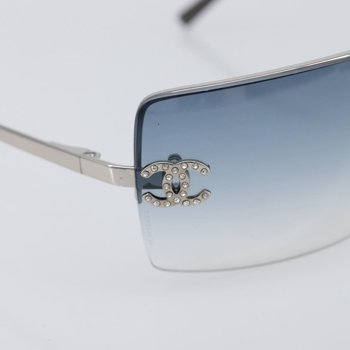 CHANEL COCO Mark Sunglasses Metal Silver CC Auth 206011M