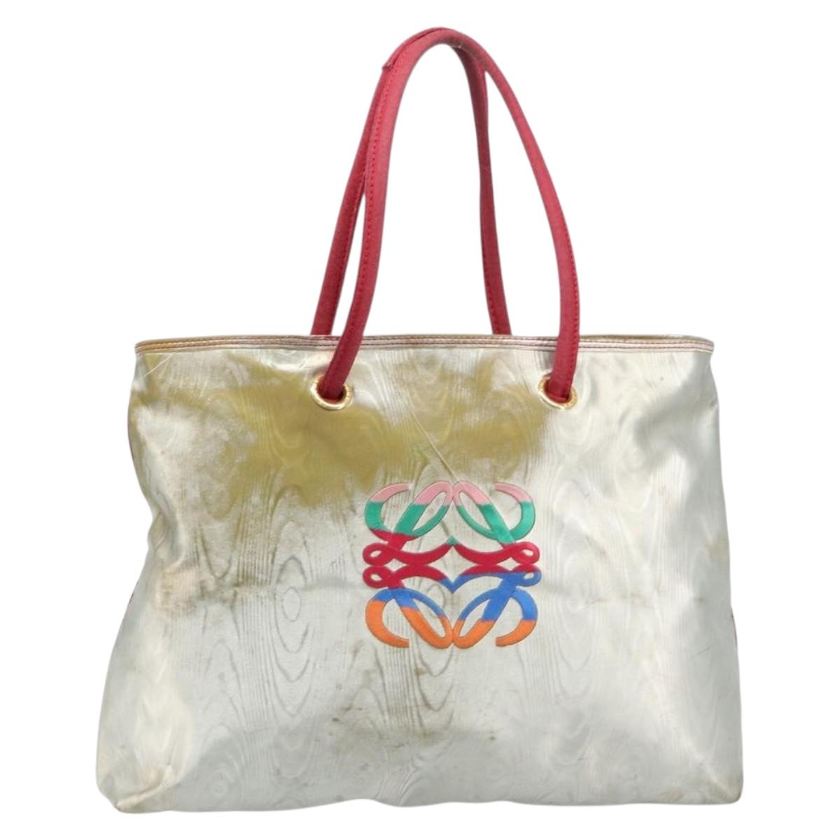LOEWE Tote Bag Nylon Silver Gold Auth 206014