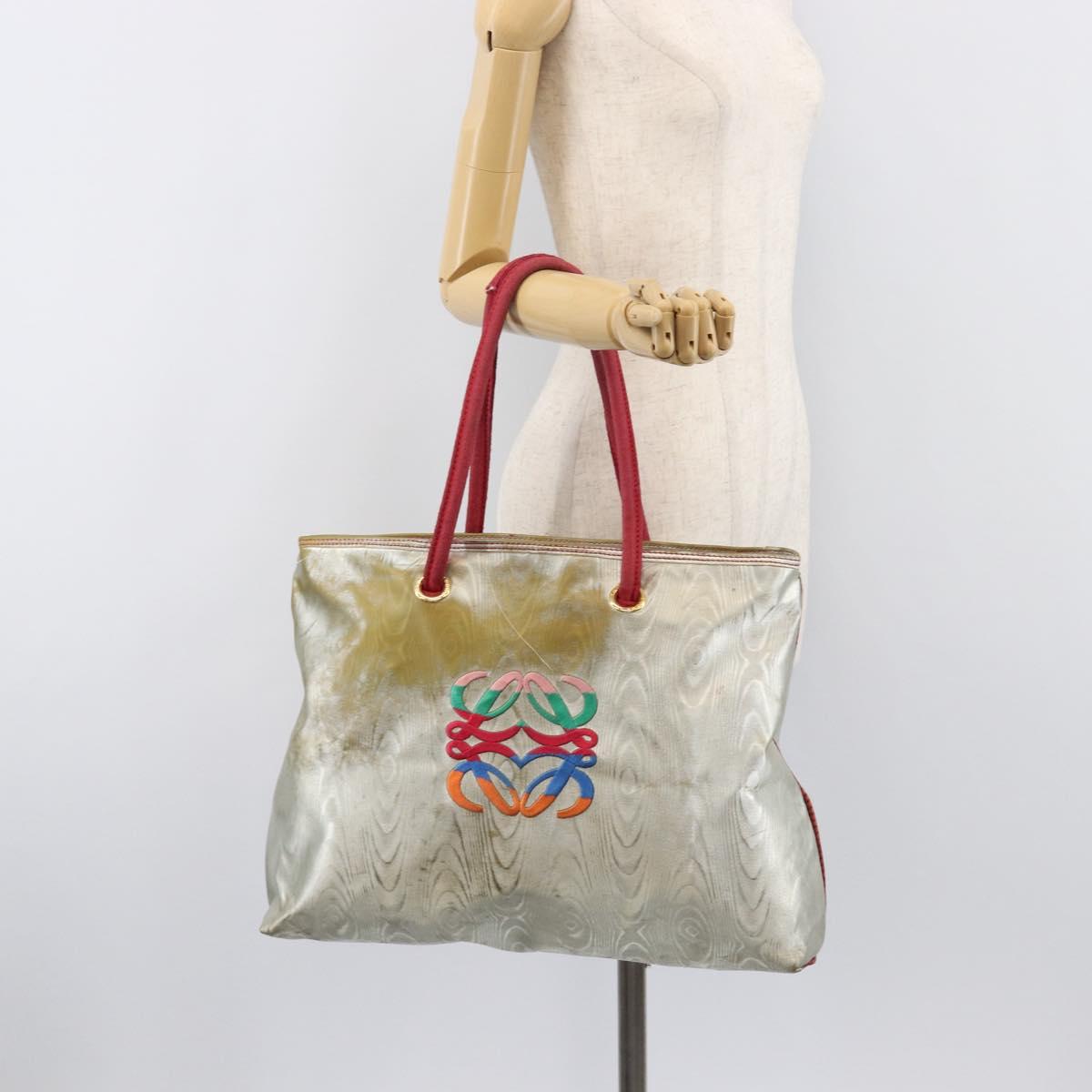 LOEWE Tote Bag Nylon Silver Gold Auth 206014