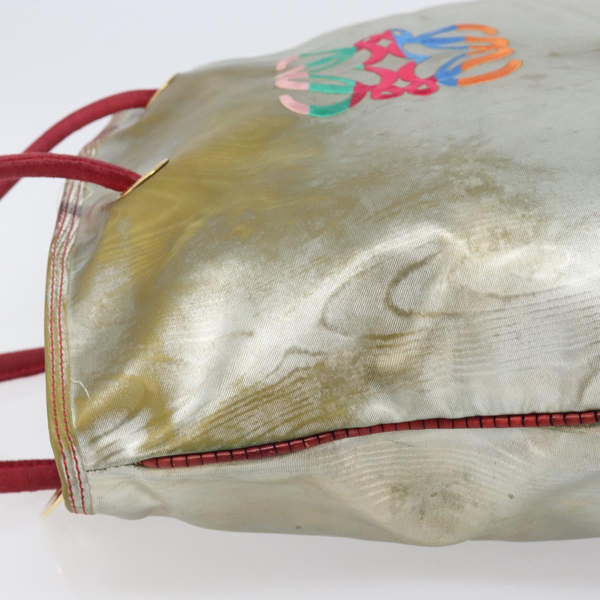 LOEWE Tote Bag Nylon Silver Gold Auth 206014