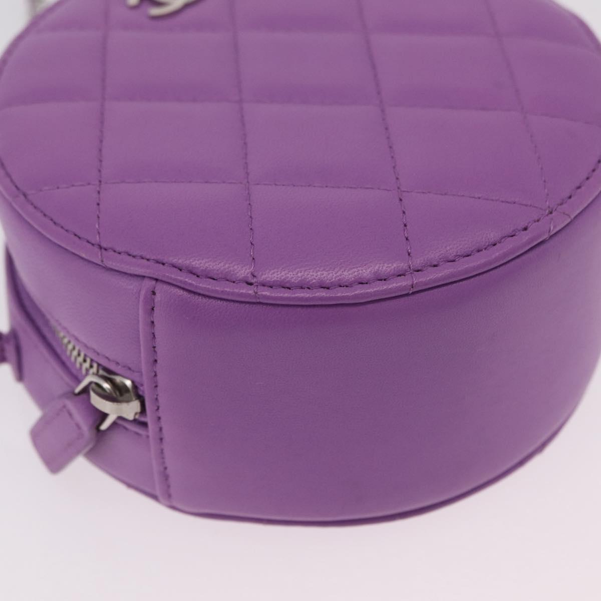 CHANEL Matelasse Chain Shoulder Bag Lamb Skin Purple Silver CC Auth 206022M