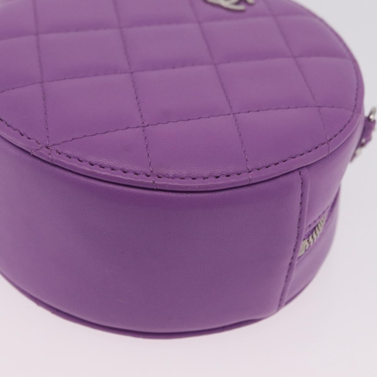 CHANEL Matelasse Chain Shoulder Bag Lamb Skin Purple Silver CC Auth 206022M