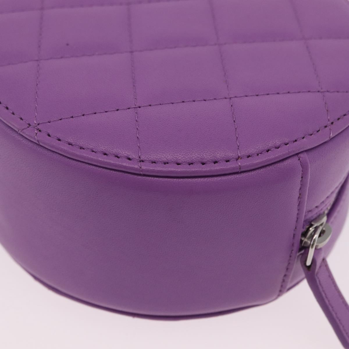 CHANEL Matelasse Chain Shoulder Bag Lamb Skin Purple Silver CC Auth 206022M
