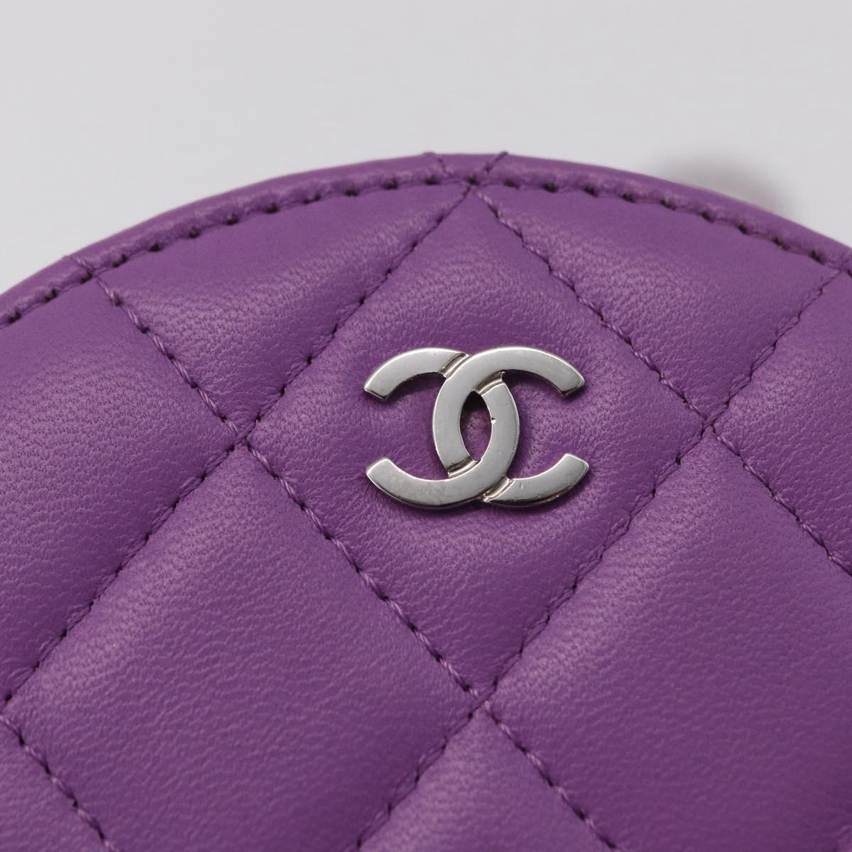 CHANEL Matelasse Chain Shoulder Bag Lamb Skin Purple Silver CC Auth 206022M