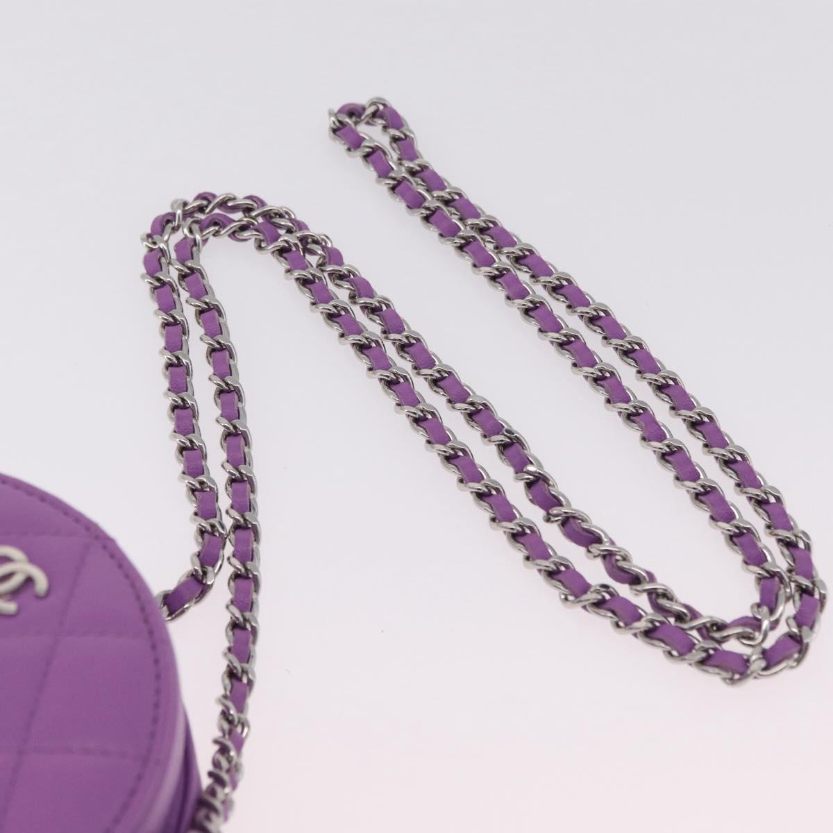 CHANEL Matelasse Chain Shoulder Bag Lamb Skin Purple Silver CC Auth 206022M