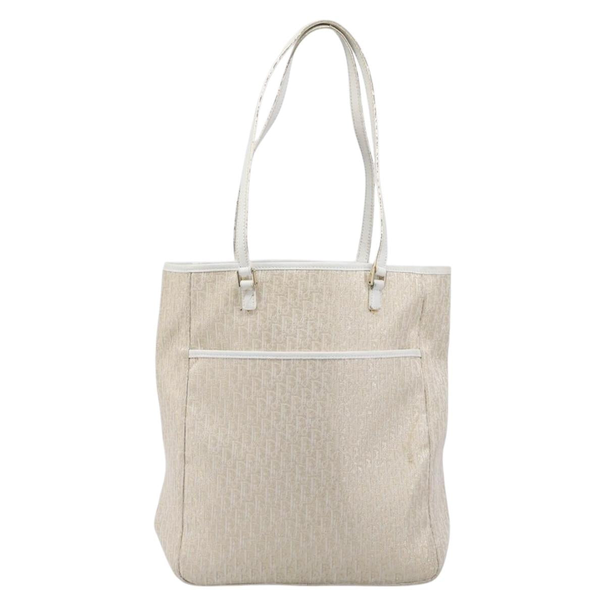 Christian Dior Trotter Canvas Tote Bag Gold Auth 206023A