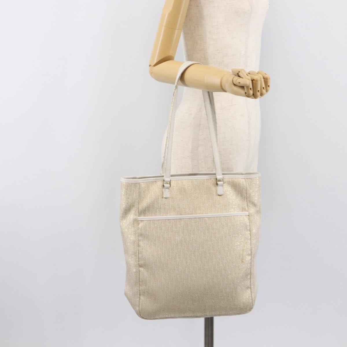 Christian Dior Trotter Canvas Tote Bag Gold Auth 206023A