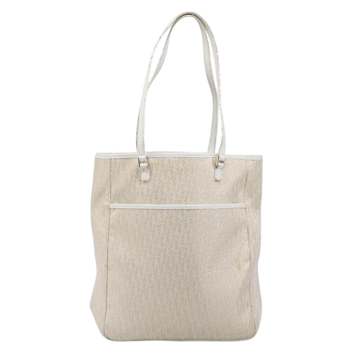 Christian Dior Trotter Canvas Tote Bag Gold Auth 206023A