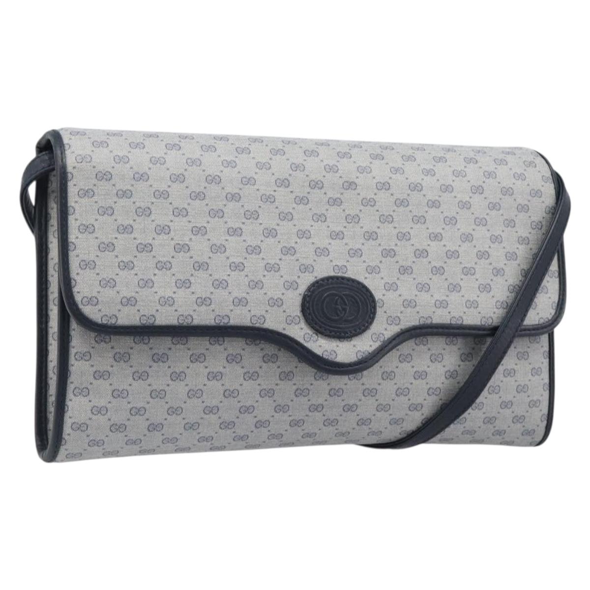 GUCCI Micro GG Canvas Shoulder Bag PVC Navy Gold Auth 206027