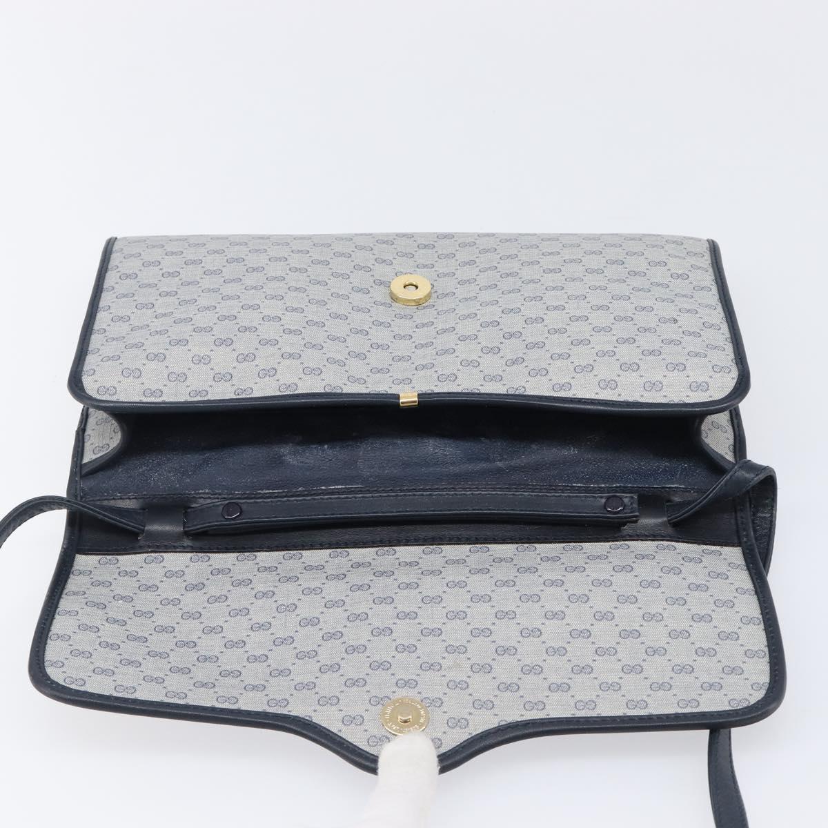 GUCCI Micro GG Canvas Shoulder Bag PVC Navy Gold Auth 206027