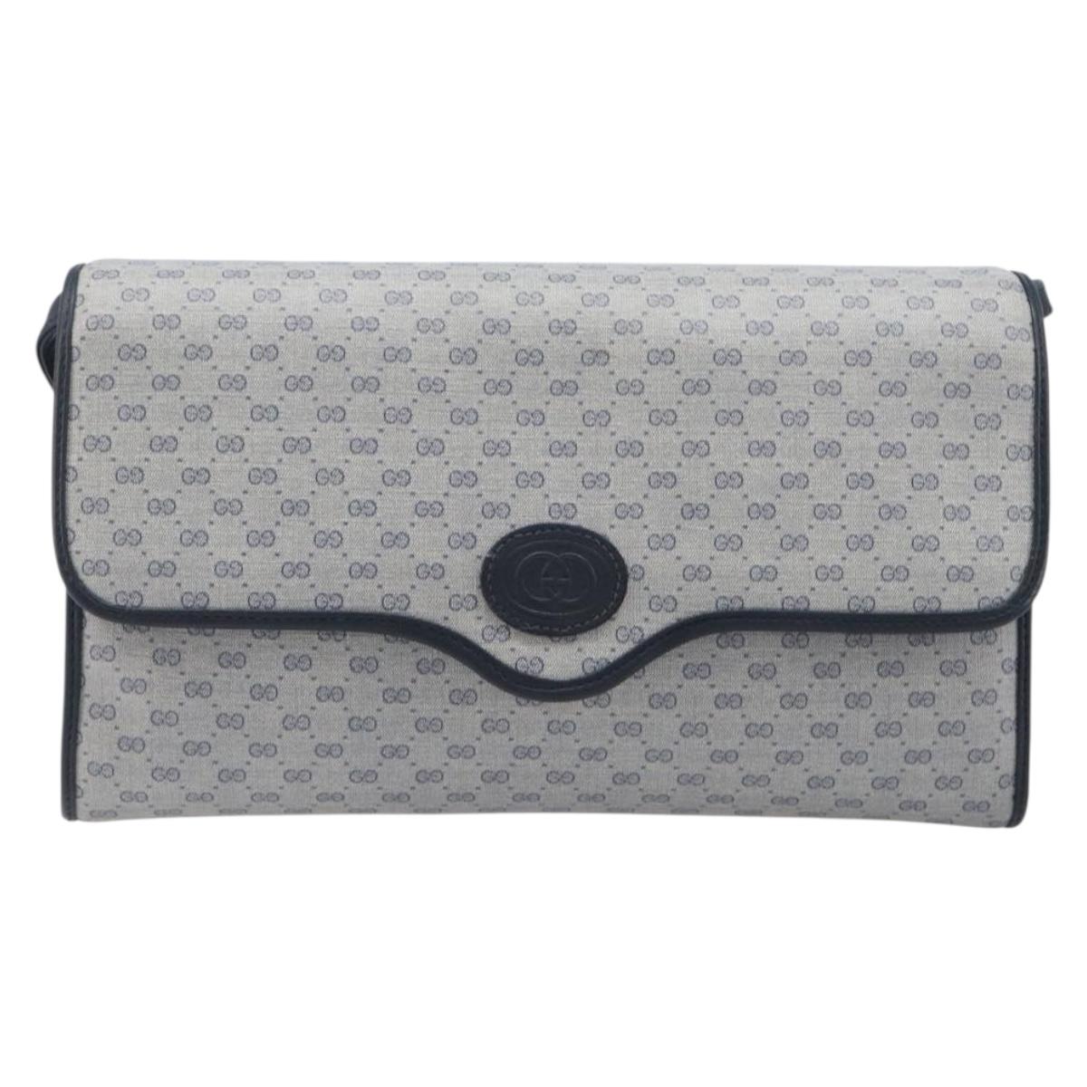 GUCCI Micro GG Canvas Shoulder Bag PVC Navy Gold Auth 206027