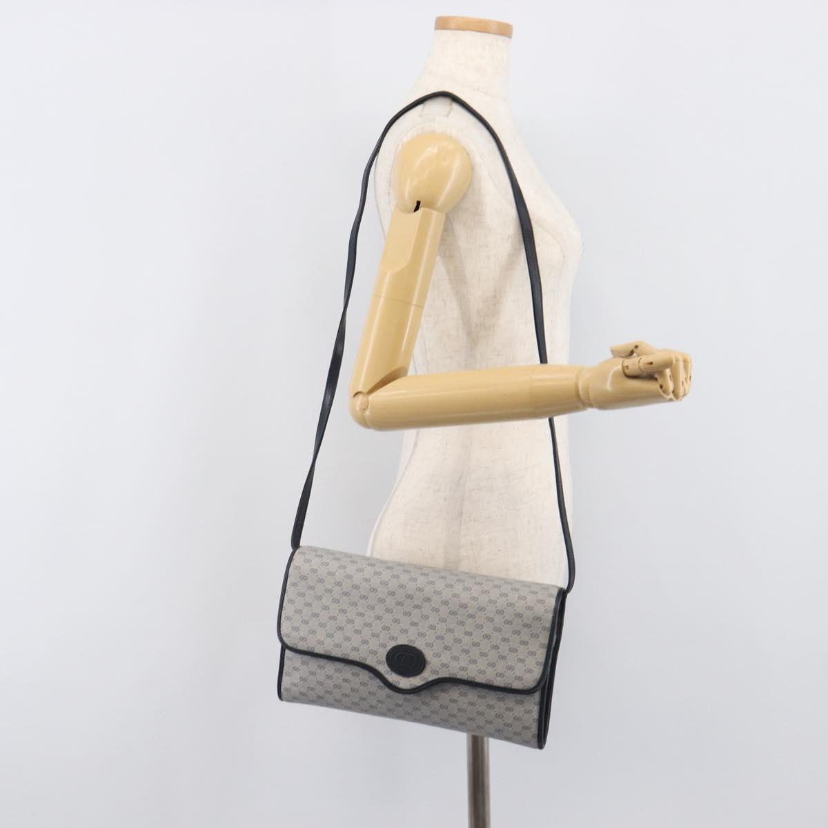GUCCI Micro GG Canvas Shoulder Bag PVC Navy Gold Auth 206027