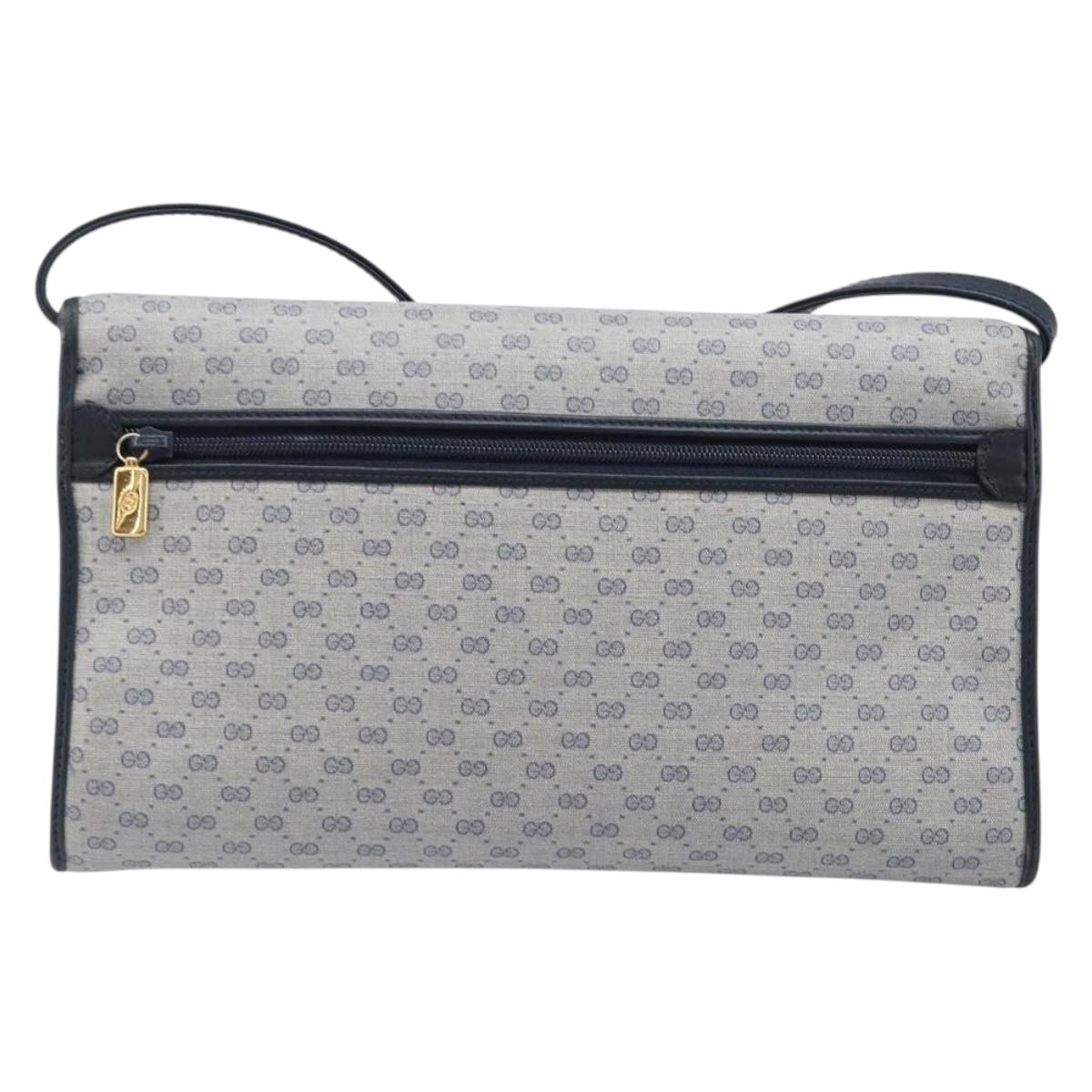 GUCCI Micro GG Canvas Shoulder Bag PVC Navy Gold Auth 206027