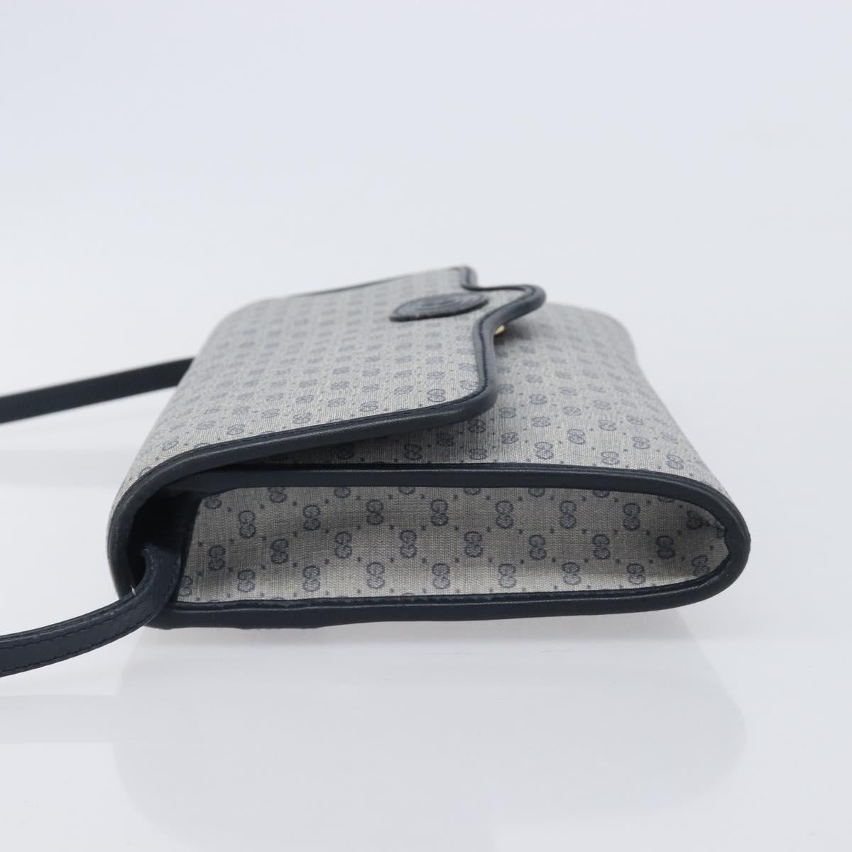 GUCCI Micro GG Canvas Shoulder Bag PVC Navy Gold Auth 206027