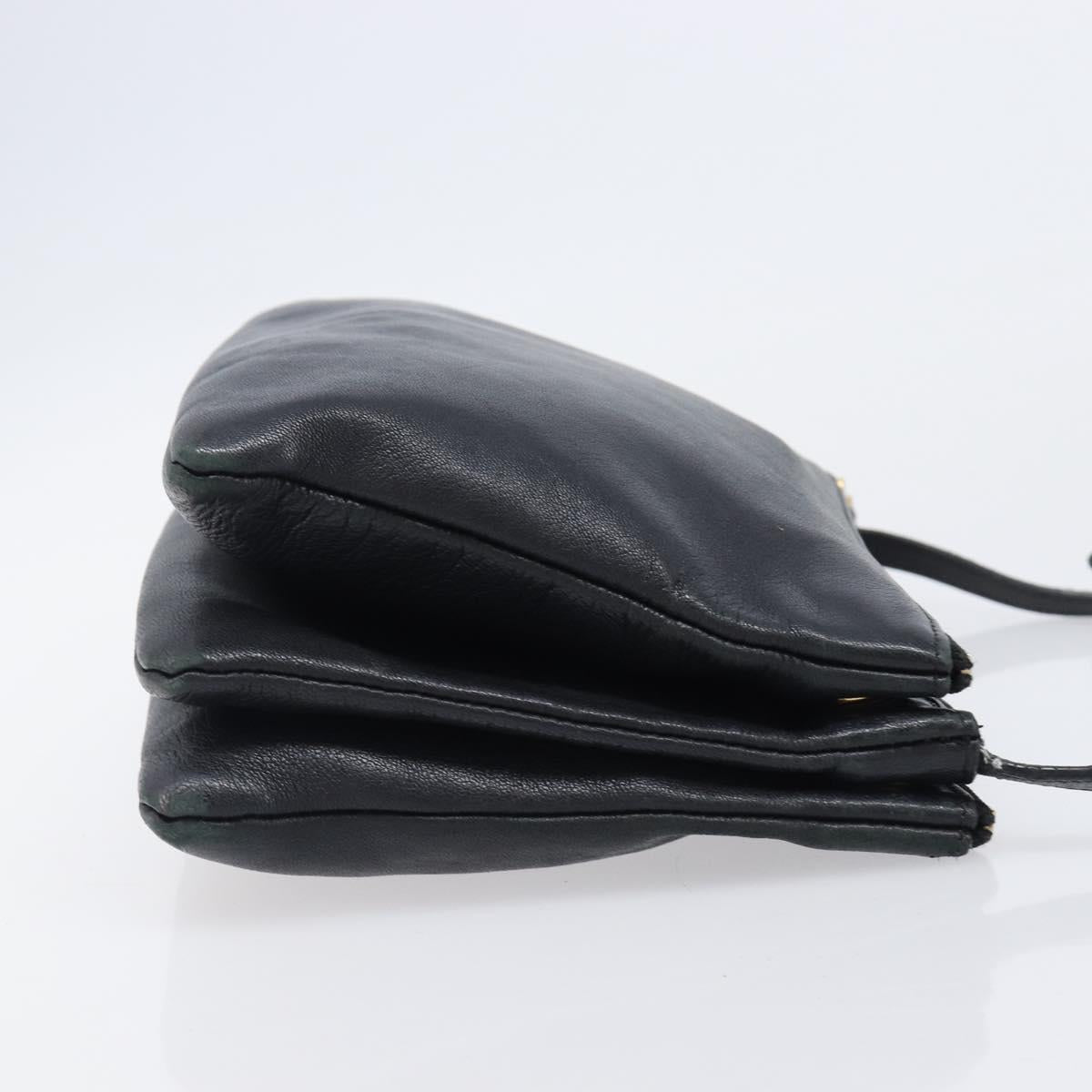 CELINE Trio Shoulder Bag Leather Black Gold Auth 206031