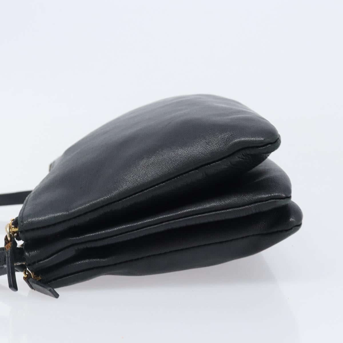 CELINE Trio Shoulder Bag Leather Black Gold Auth 206031