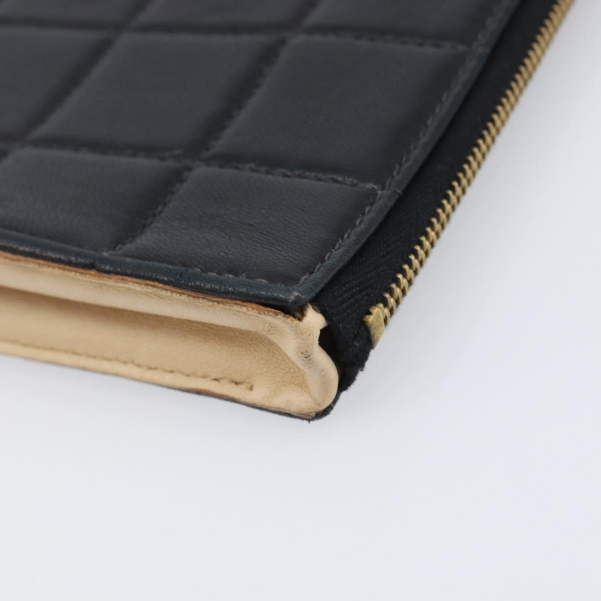 CHANEL Choco Bar Clutch Bag Lamb Skin Black Gold CC Auth 206033V