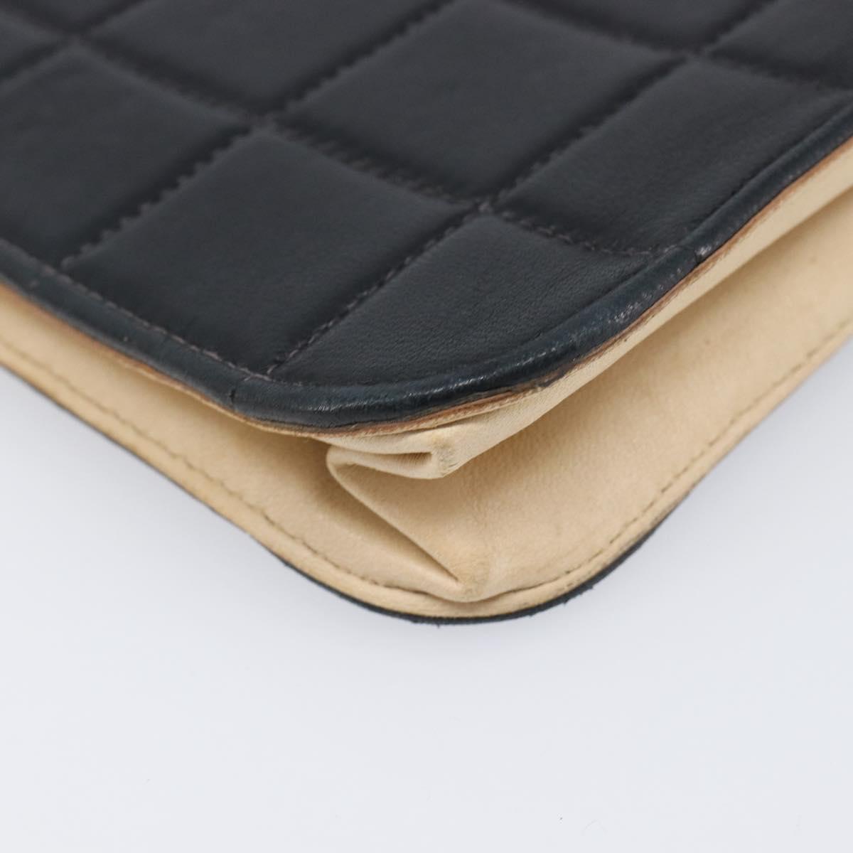 CHANEL Choco Bar Clutch Bag Lamb Skin Black Gold CC Auth 206033V