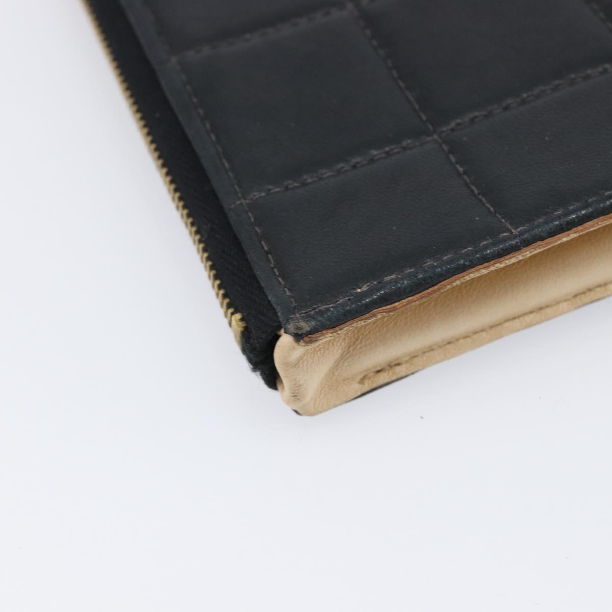 CHANEL Choco Bar Clutch Bag Lamb Skin Black Gold CC Auth 206033V