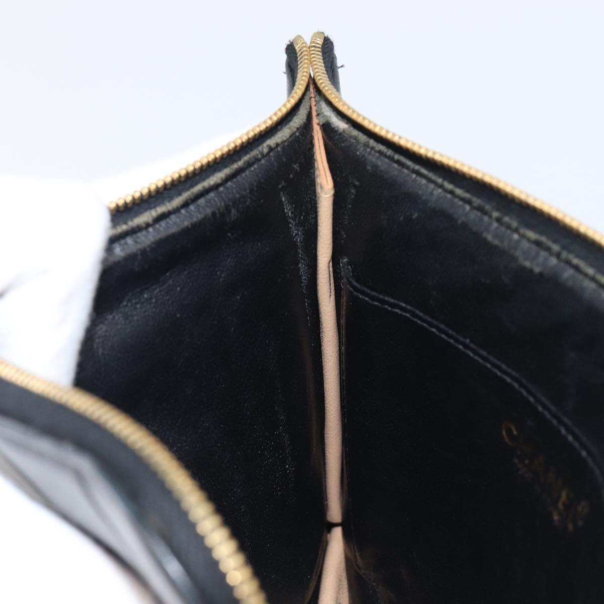 CHANEL Choco Bar Clutch Bag Lamb Skin Black Gold CC Auth 206033V