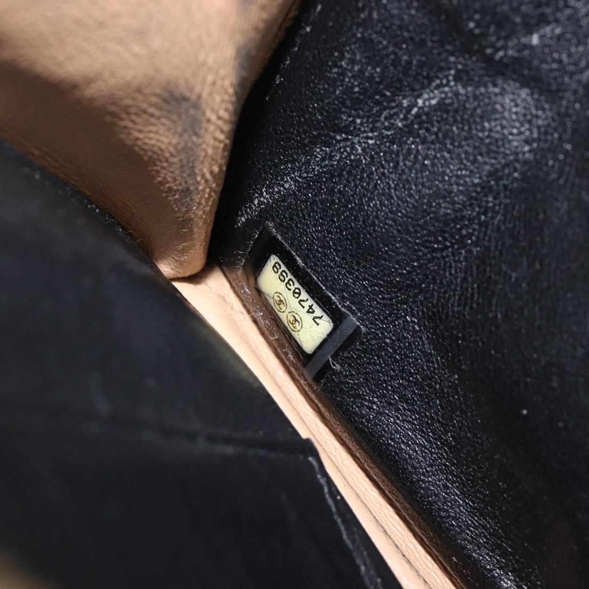 CHANEL Choco Bar Clutch Bag Lamb Skin Black Gold CC Auth 206033V