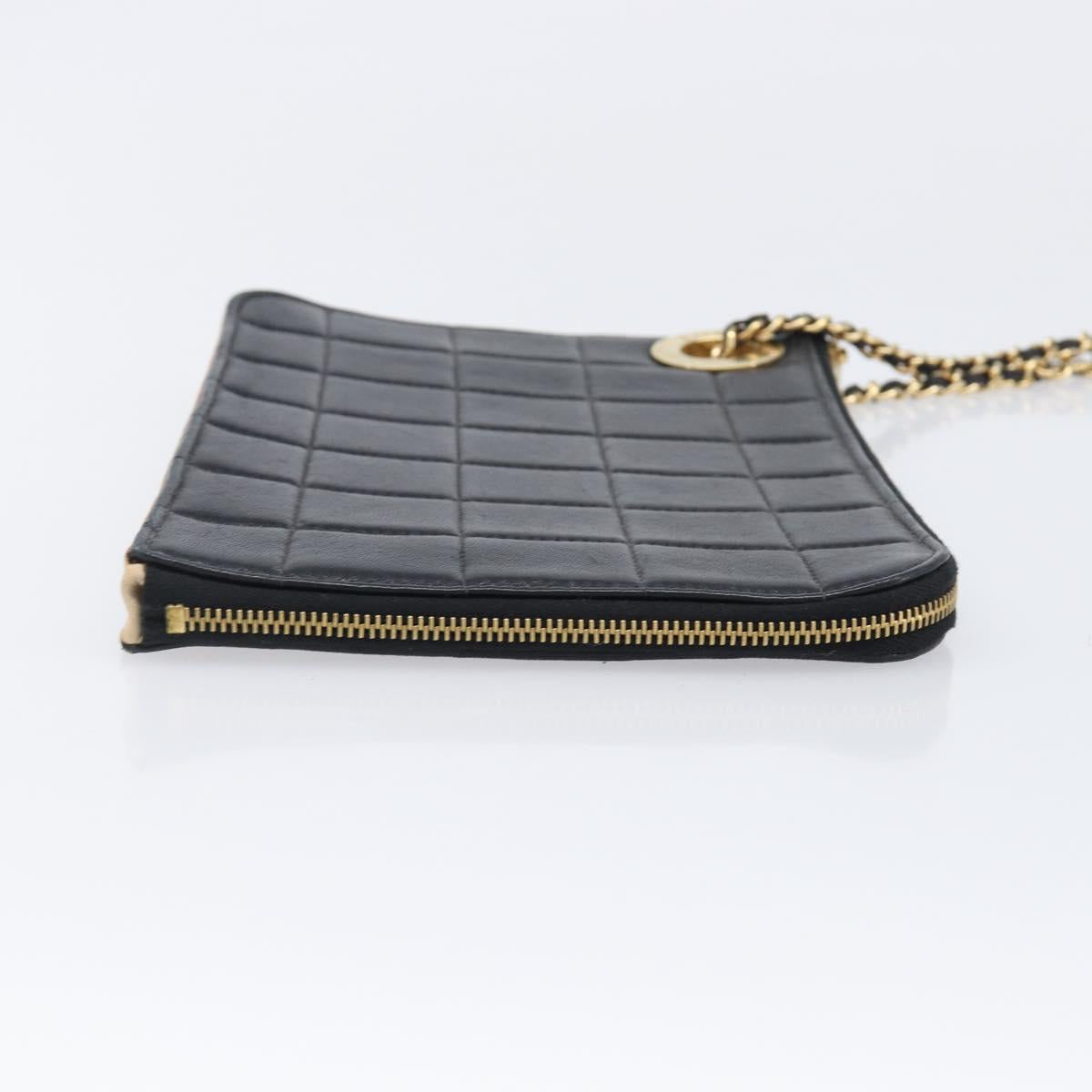 CHANEL Choco Bar Clutch Bag Lamb Skin Black Gold CC Auth 206033V