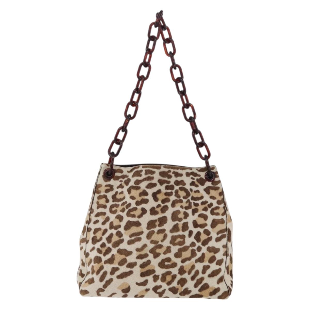 PRADA Plastic Chain Shoulder Bag Harako leather Beige Silver Auth 206034V