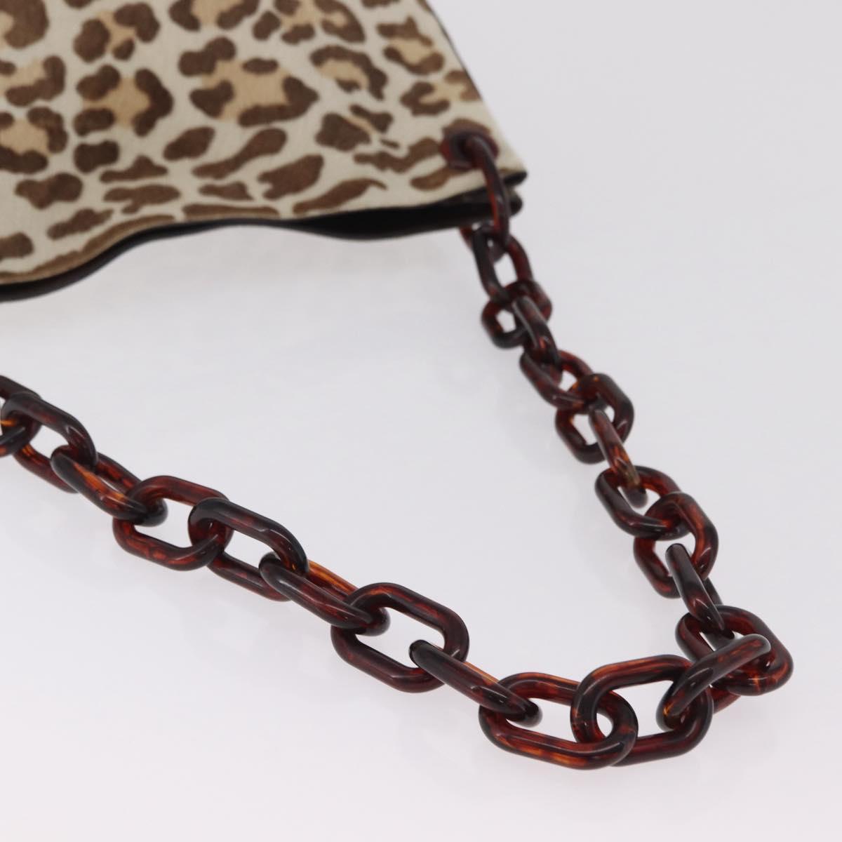 PRADA Plastic Chain Shoulder Bag Harako leather Beige Silver Auth 206034V
