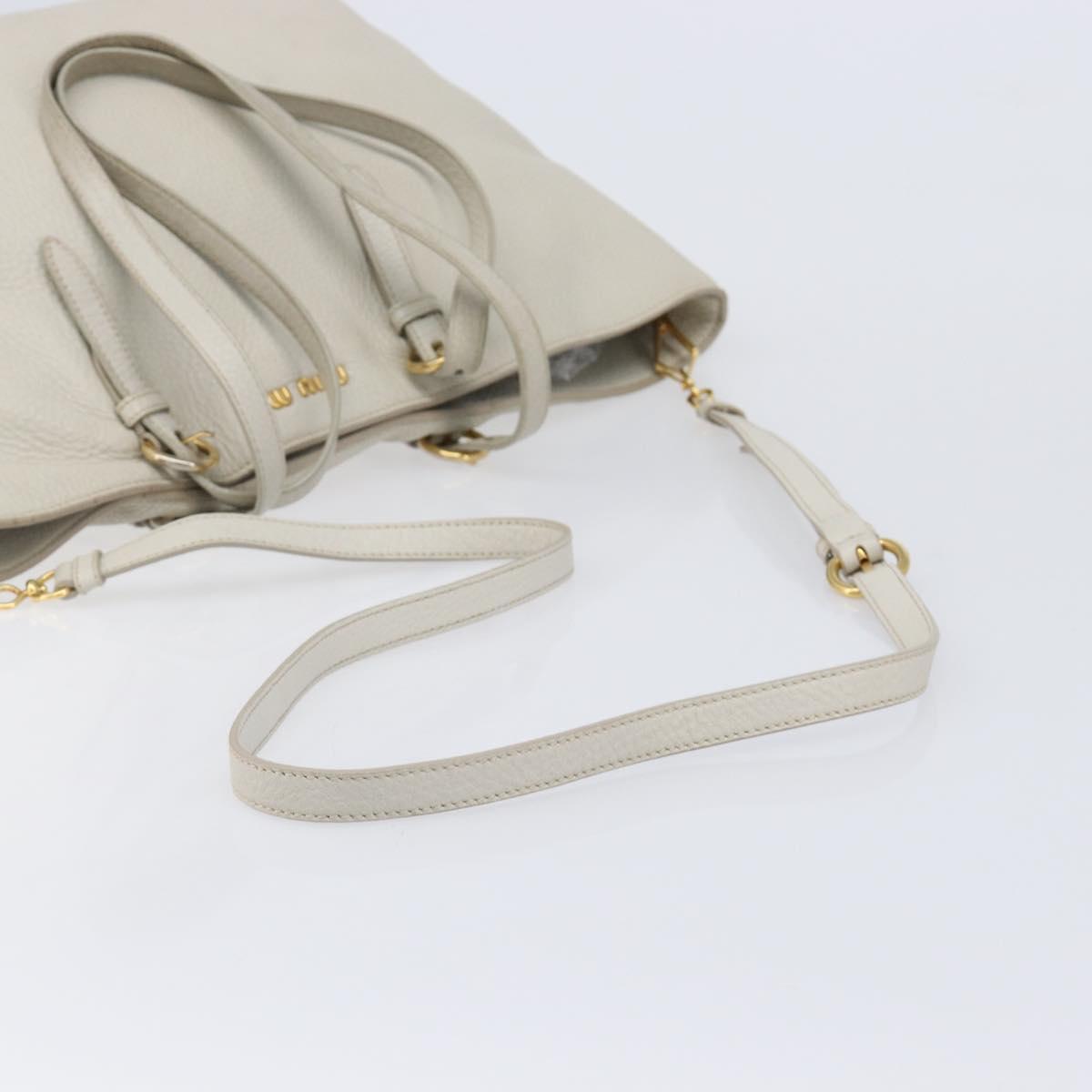 Miu Miu Tote Bag Leather 2way White Gold Auth 206037A