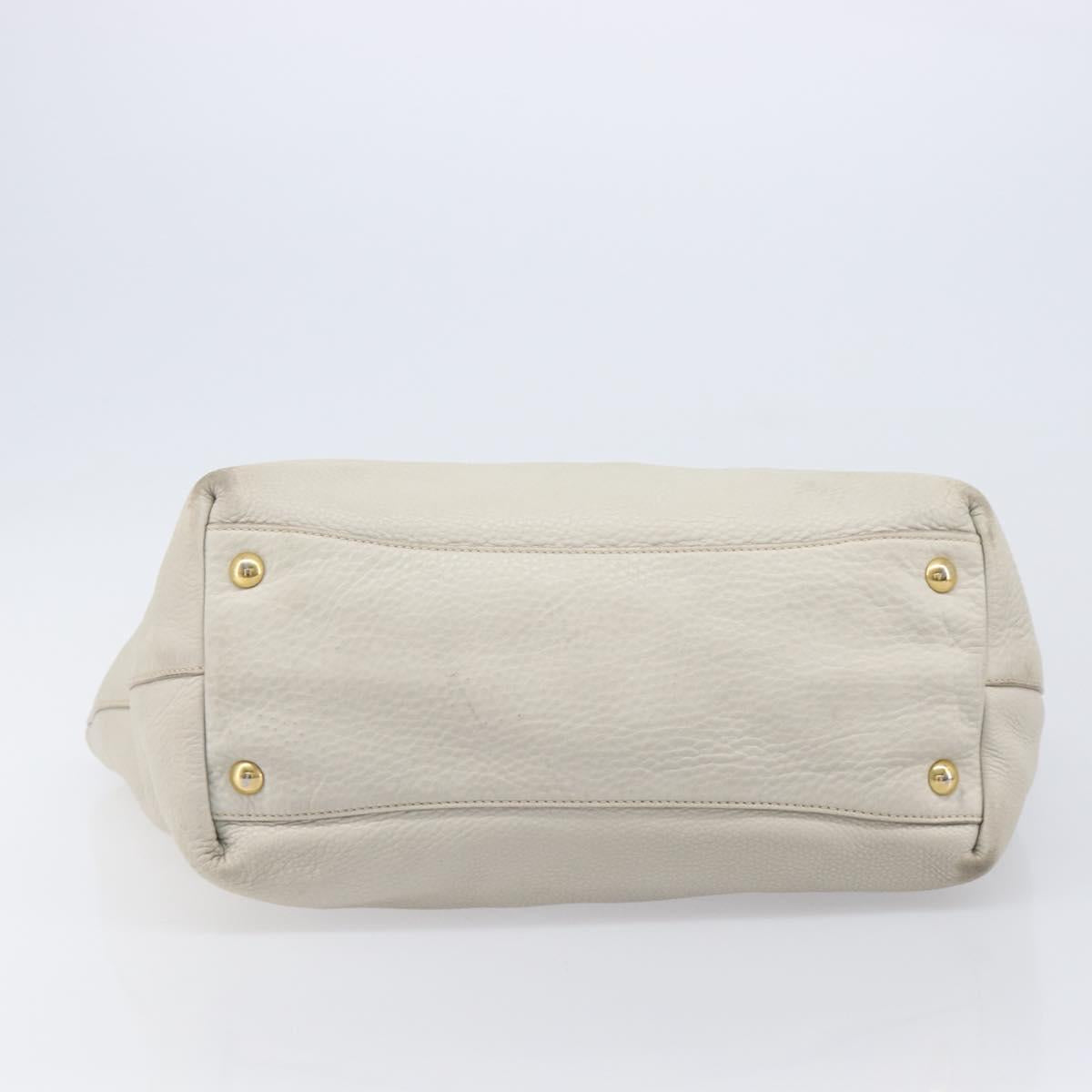 Miu Miu Tote Bag Leather 2way White Gold Auth 206037A
