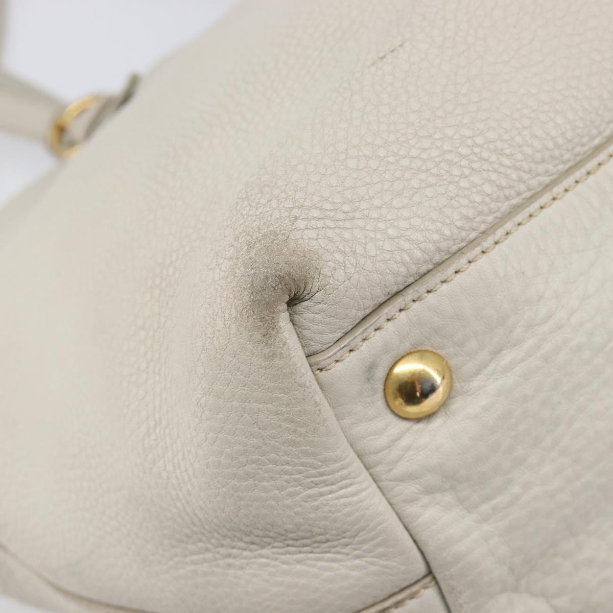 Miu Miu Tote Bag Leather 2way White Gold Auth 206037A