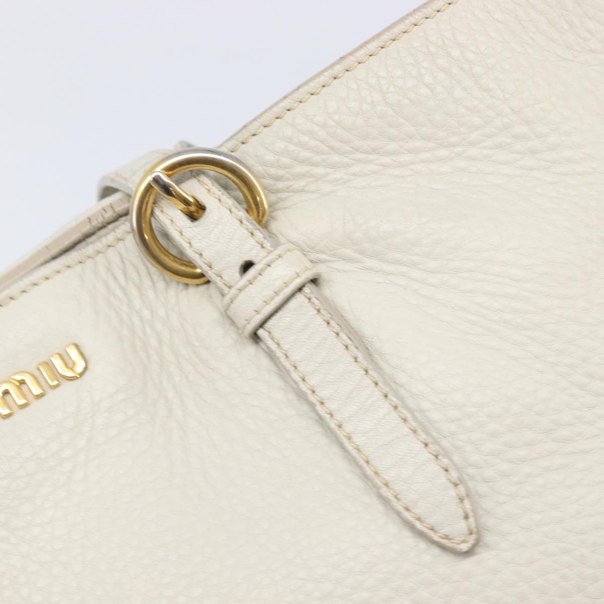 Miu Miu Tote Bag Leather 2way White Gold Auth 206037A