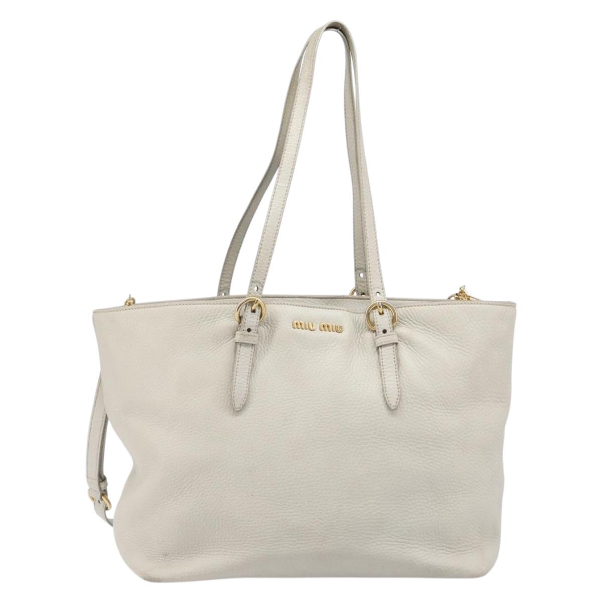 Miu Miu Tote Bag Leather 2way White Gold Auth 206037A