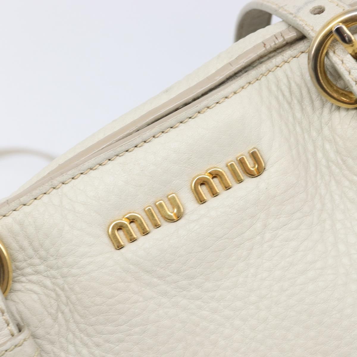 Miu Miu Tote Bag Leather 2way White Gold Auth 206037A