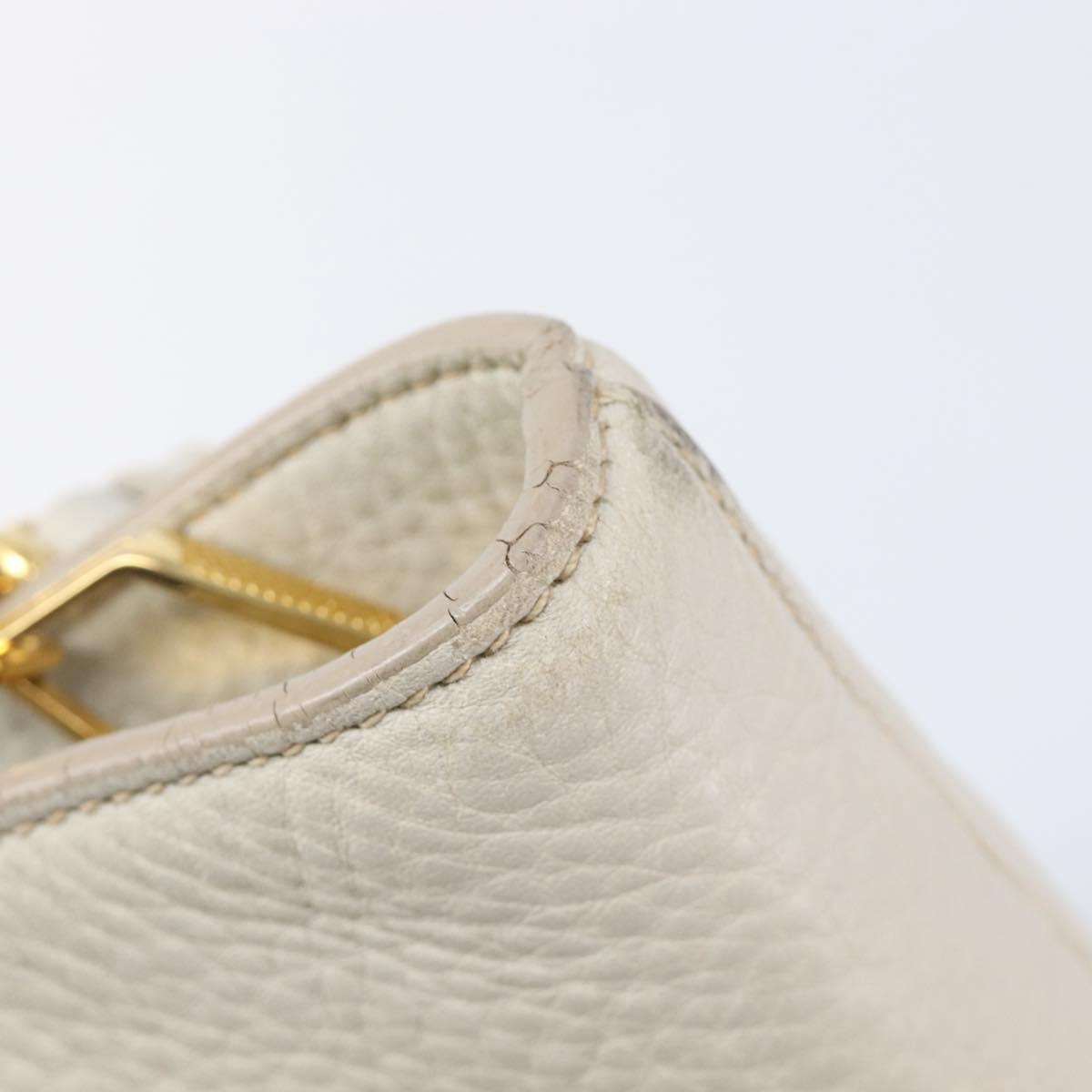 Miu Miu Tote Bag Leather 2way White Gold Auth 206037A