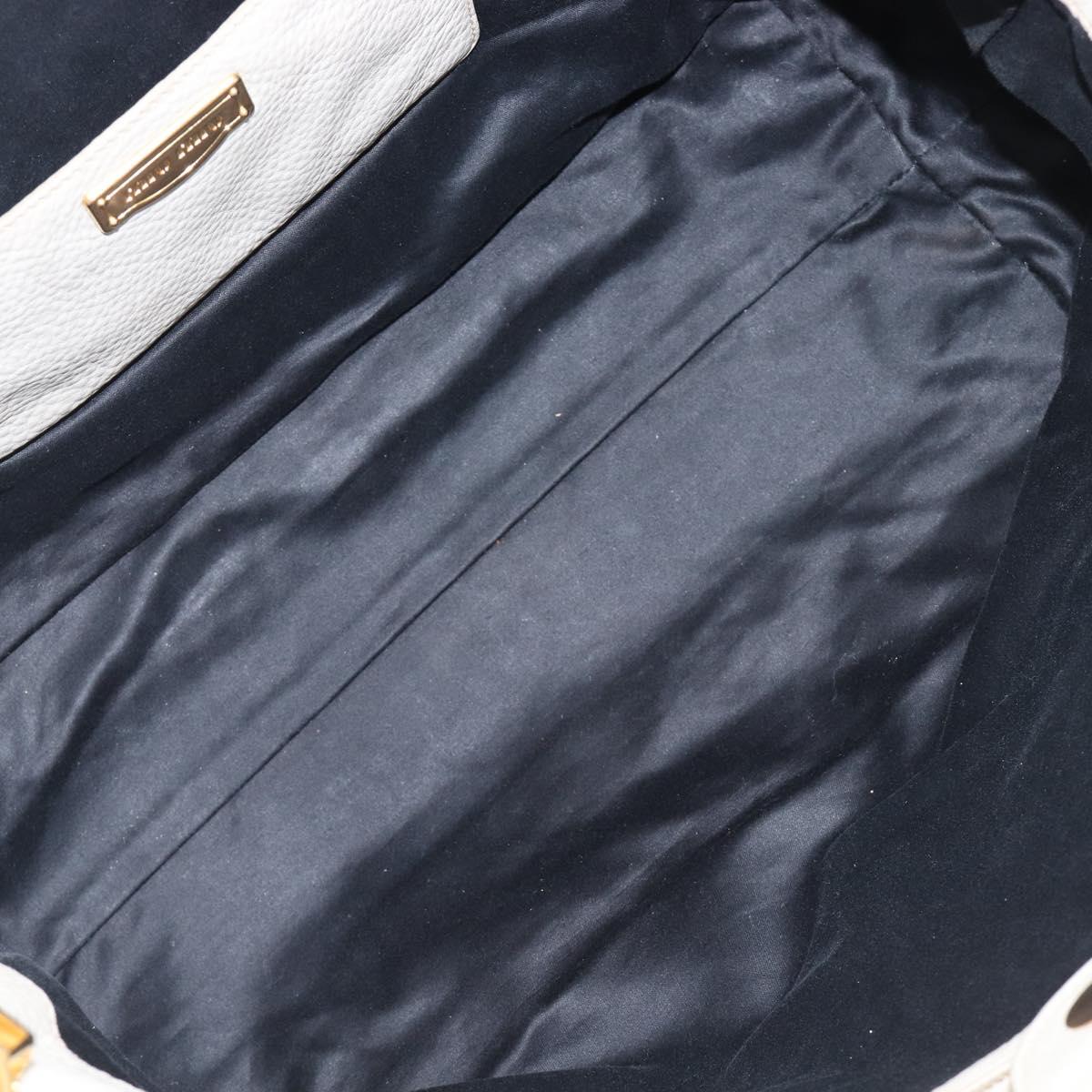 Miu Miu Tote Bag Leather 2way White Gold Auth 206037A