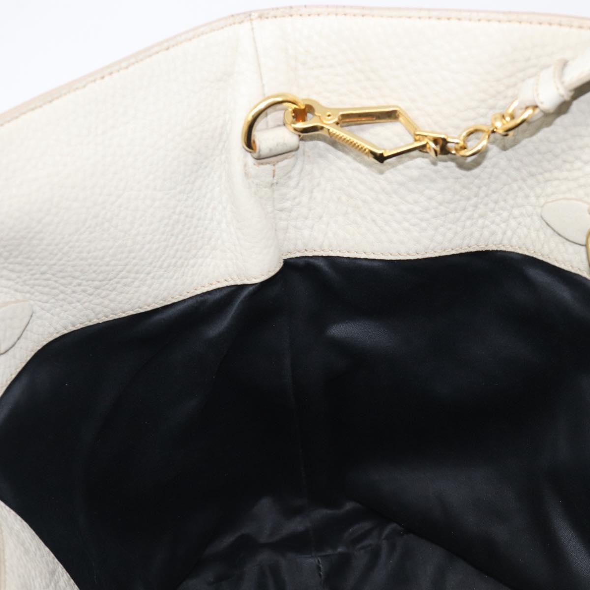 Miu Miu Tote Bag Leather 2way White Gold Auth 206037A