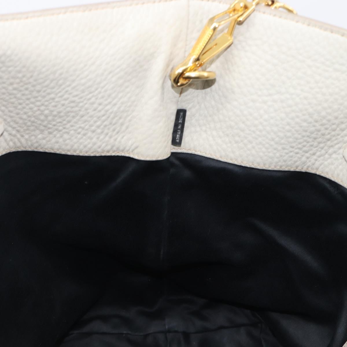 Miu Miu Tote Bag Leather 2way White Gold Auth 206037A