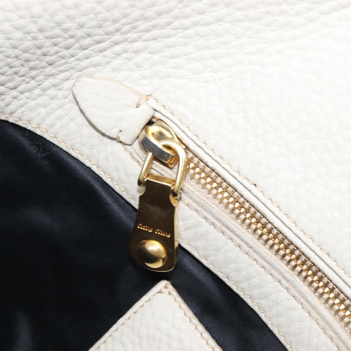 Miu Miu Tote Bag Leather 2way White Gold Auth 206037A