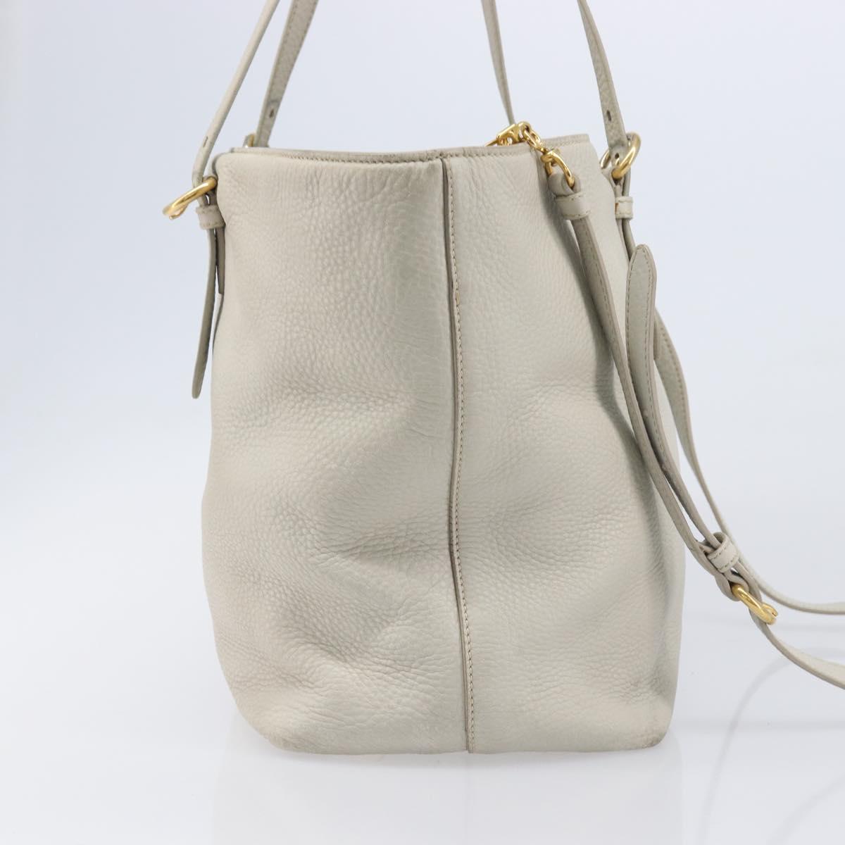 Miu Miu Tote Bag Leather 2way White Gold Auth 206037A