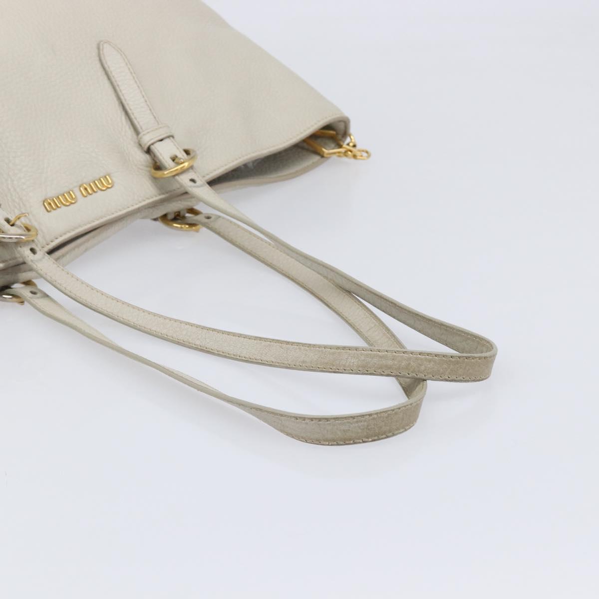 Miu Miu Tote Bag Leather 2way White Gold Auth 206037A