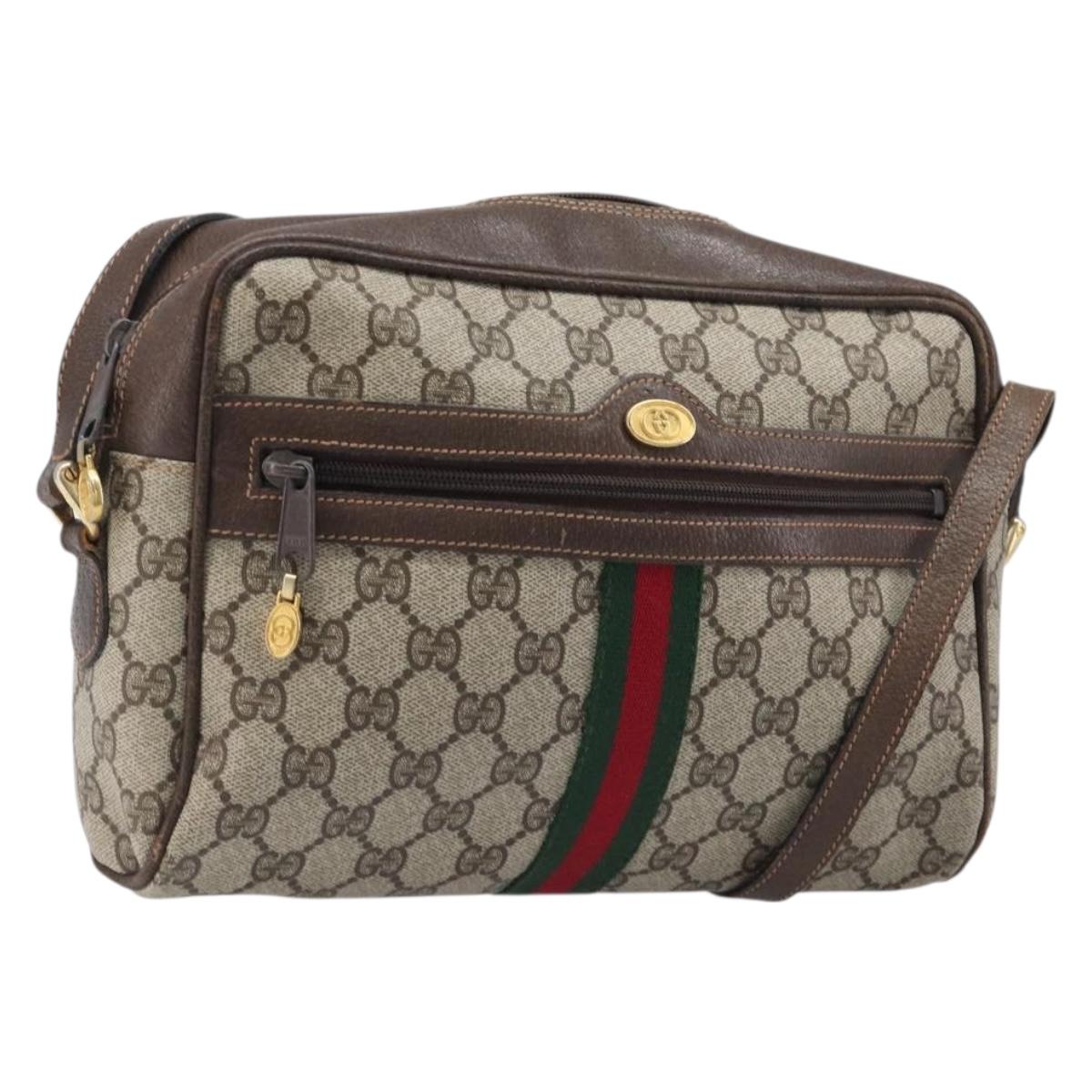 GUCCI GG Supreme Web Sherry Line Bag PVC Leather Beige Gold 010 378 Auth 206039