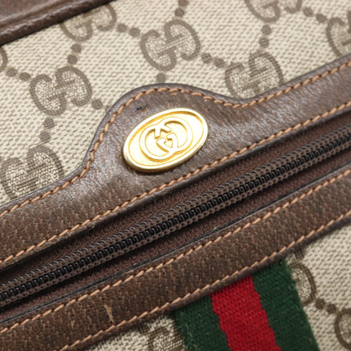 GUCCI GG Supreme Web Sherry Line Bag PVC Leather Beige Gold 010 378 Auth 206039