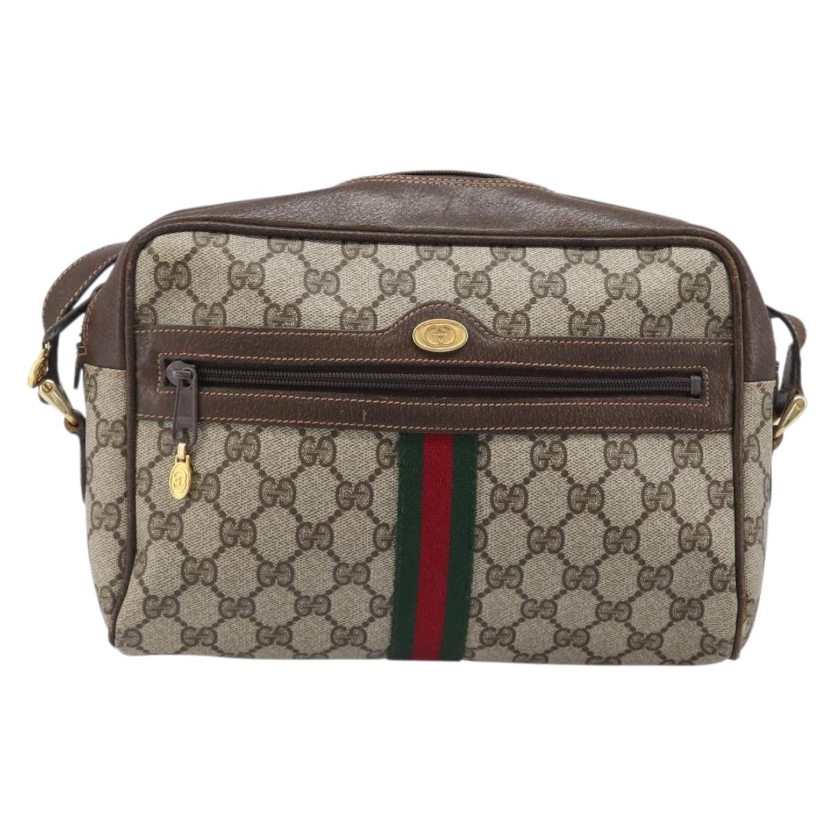 GUCCI GG Supreme Web Sherry Line Bag PVC Leather Beige Gold 010 378 Auth 206039