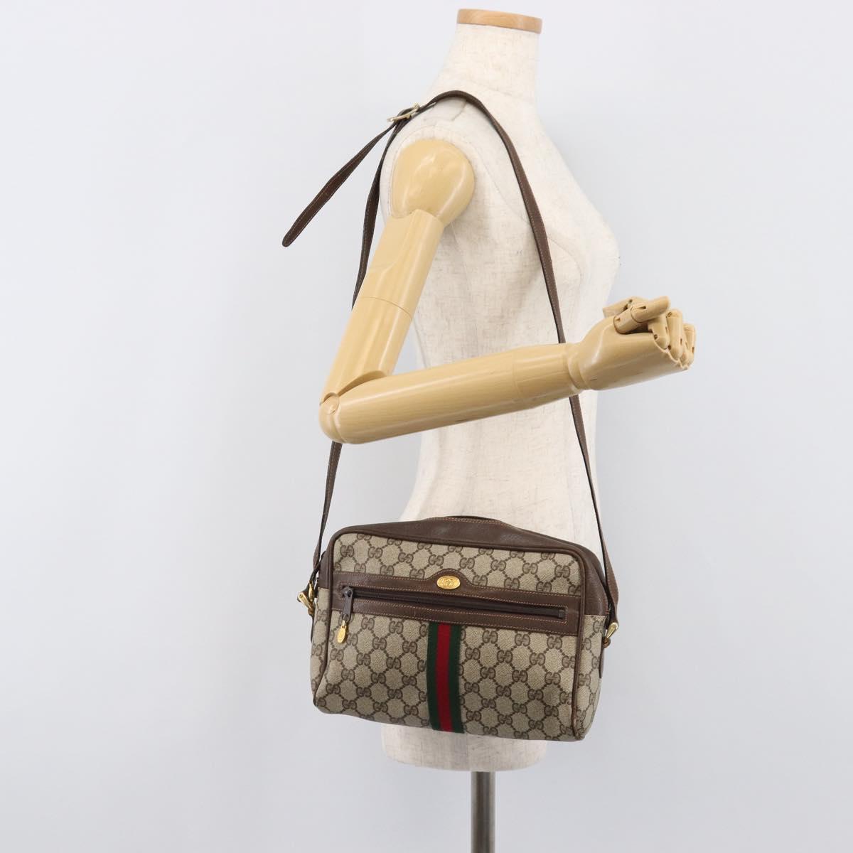GUCCI GG Supreme Web Sherry Line Bag PVC Leather Beige Gold 010 378 Auth 206039