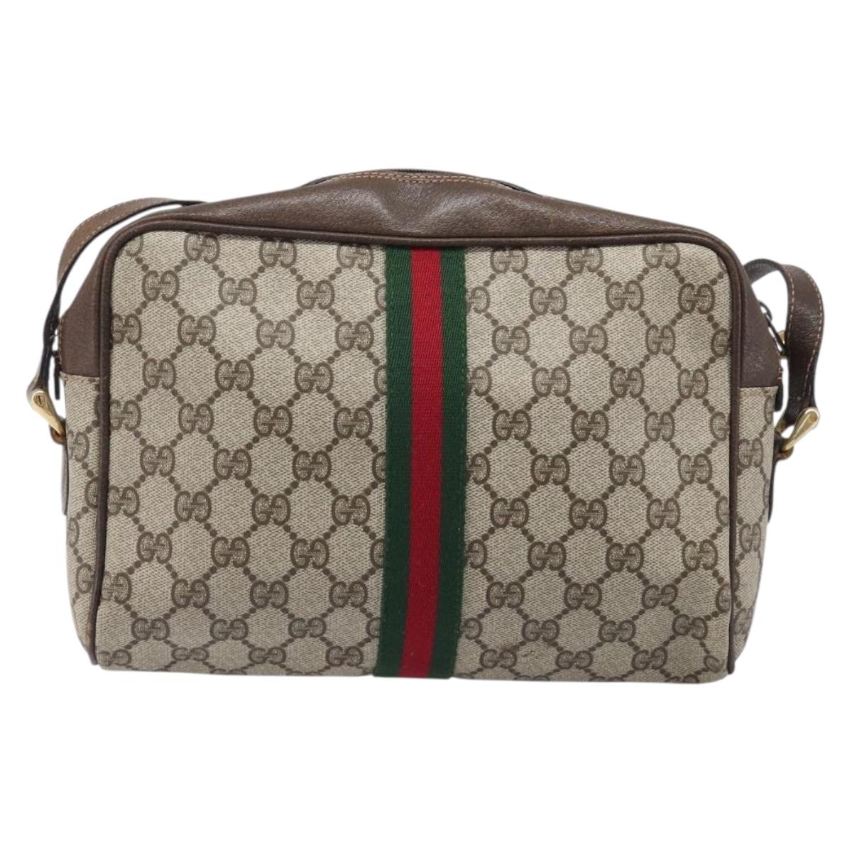 GUCCI GG Supreme Web Sherry Line Bag PVC Leather Beige Gold 010 378 Auth 206039