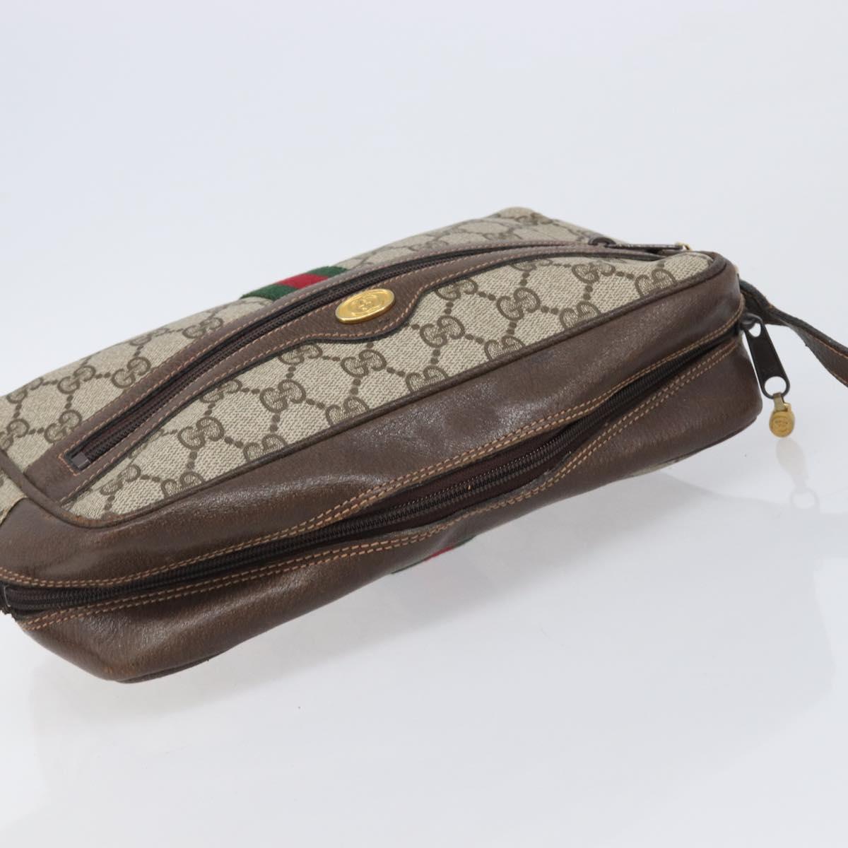GUCCI GG Supreme Web Sherry Line Bag PVC Leather Beige Gold 010 378 Auth 206039
